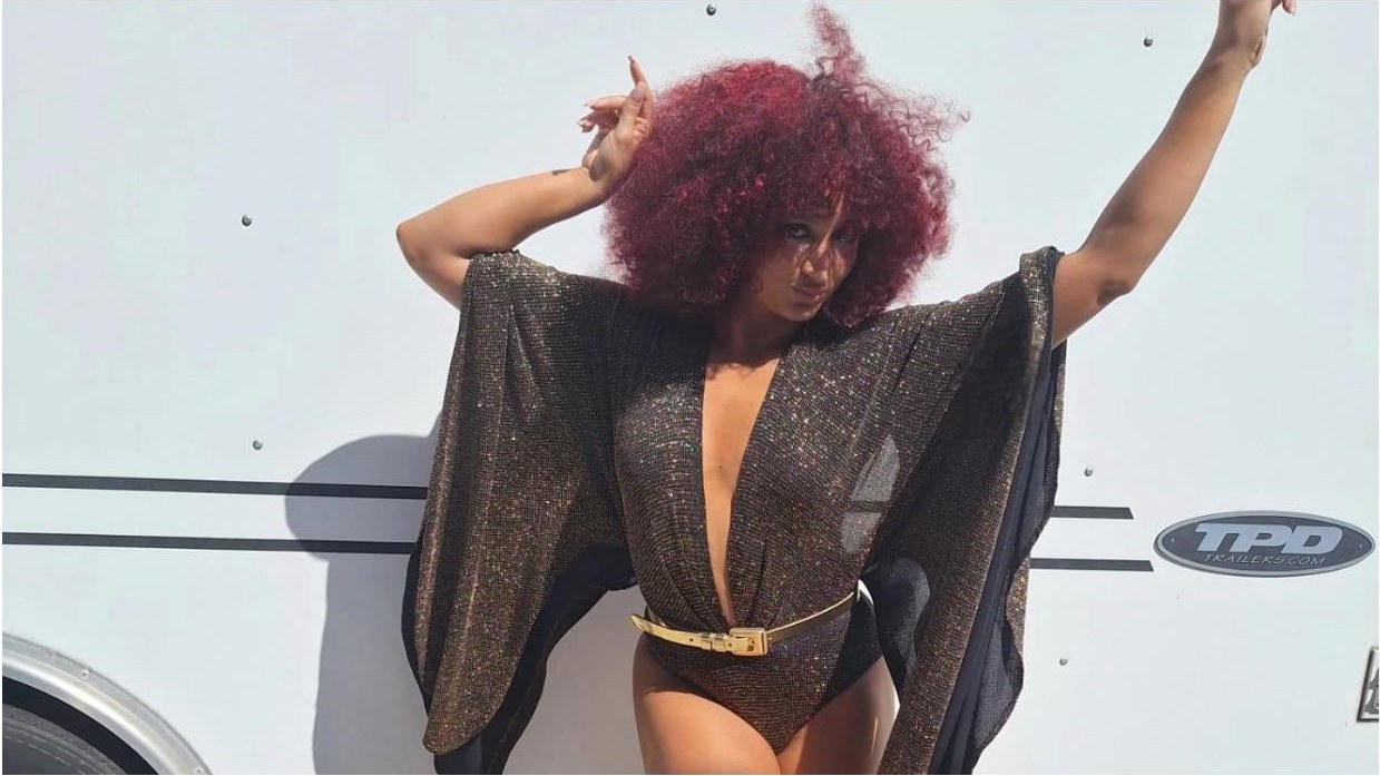 Michela Melone on set for a music video